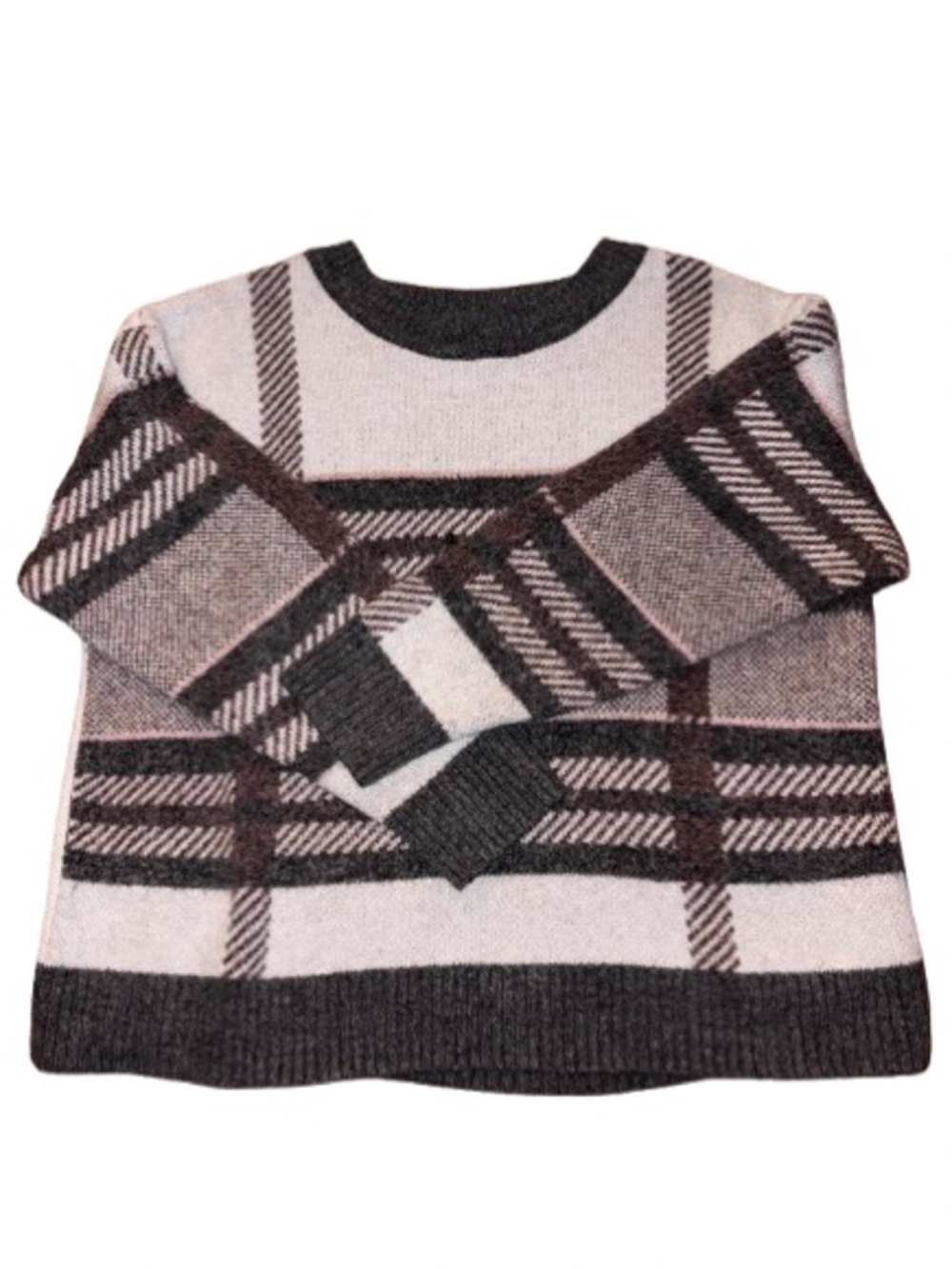 EVRI Crewneck Plaid Sweater in Cream, pink and Gray size 1X